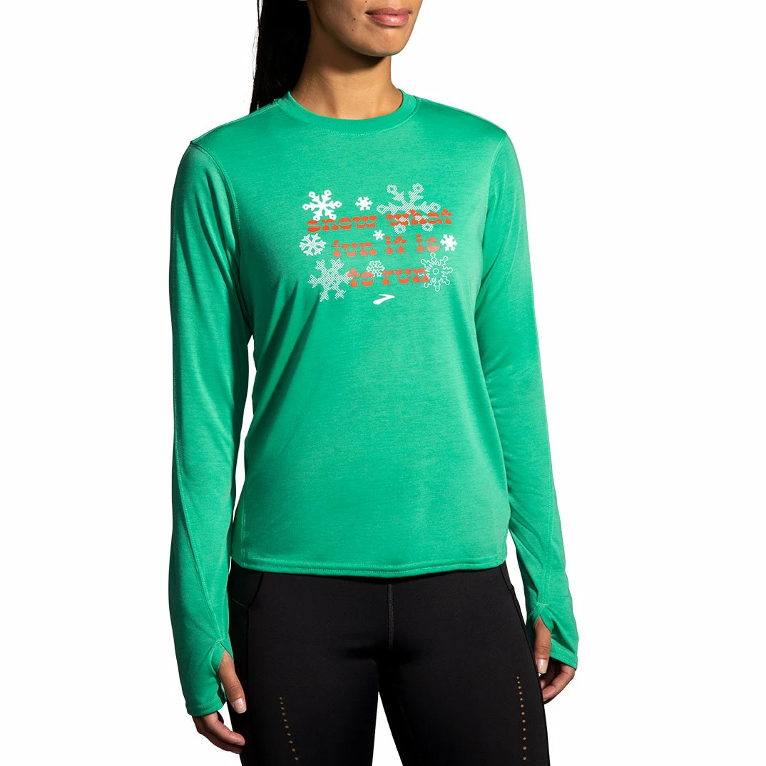 Brooks Women's Run Merry Distance Long Sleeve - Green/Run Merry (221563377) 1 Brooks Women's Run Merry Distance Long Sleeve - Green/Run Merry (221563377)
